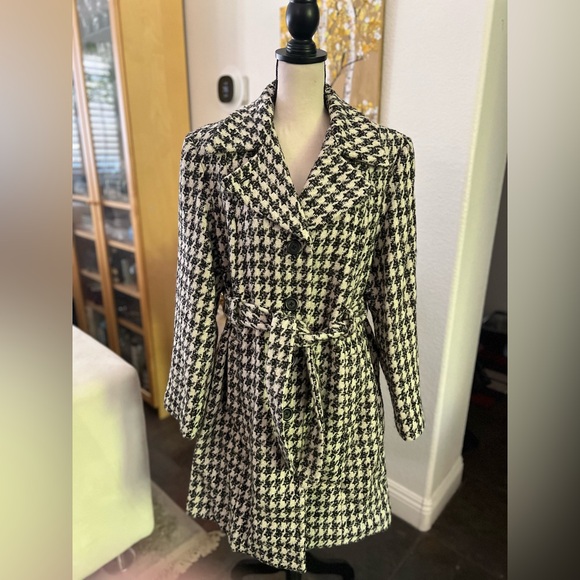 Anne Klein - wool blend elegant houndstooth thick coat - Picture 1 of 13